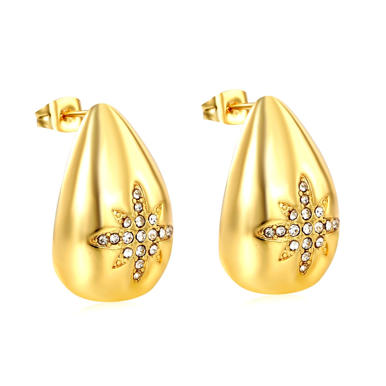 16*24.5mm teardrop octagons with white diamonds stud earrings gold color asonjewelry